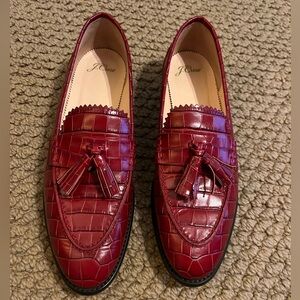 J.Crew red leather tassel loafers size 9